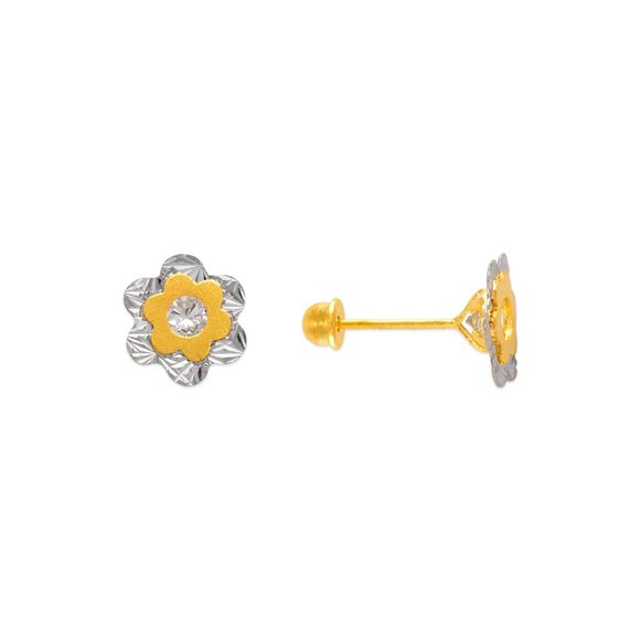 14k REALGOLD Double Flower CZ Stud Earrings 8 mm - Picture 2 of 7